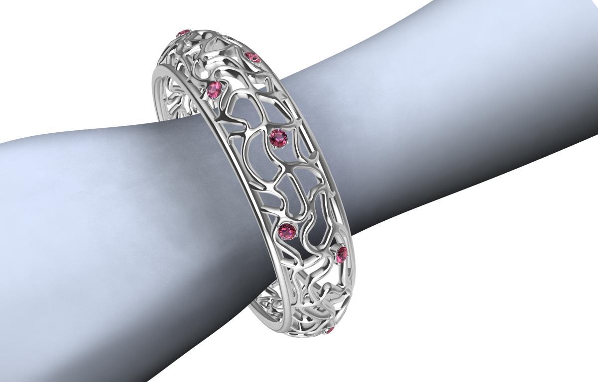 Bracelet jonc synthétique en or blanc 18 carats avec saphirs roses Pour femmes en vente