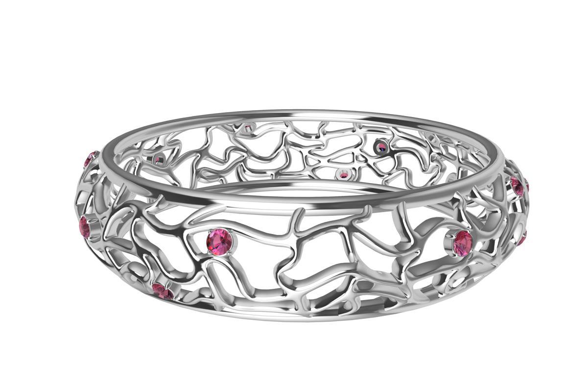 18 Karat White Gold Pink Sapphires Synergistic Bangle For Sale 1