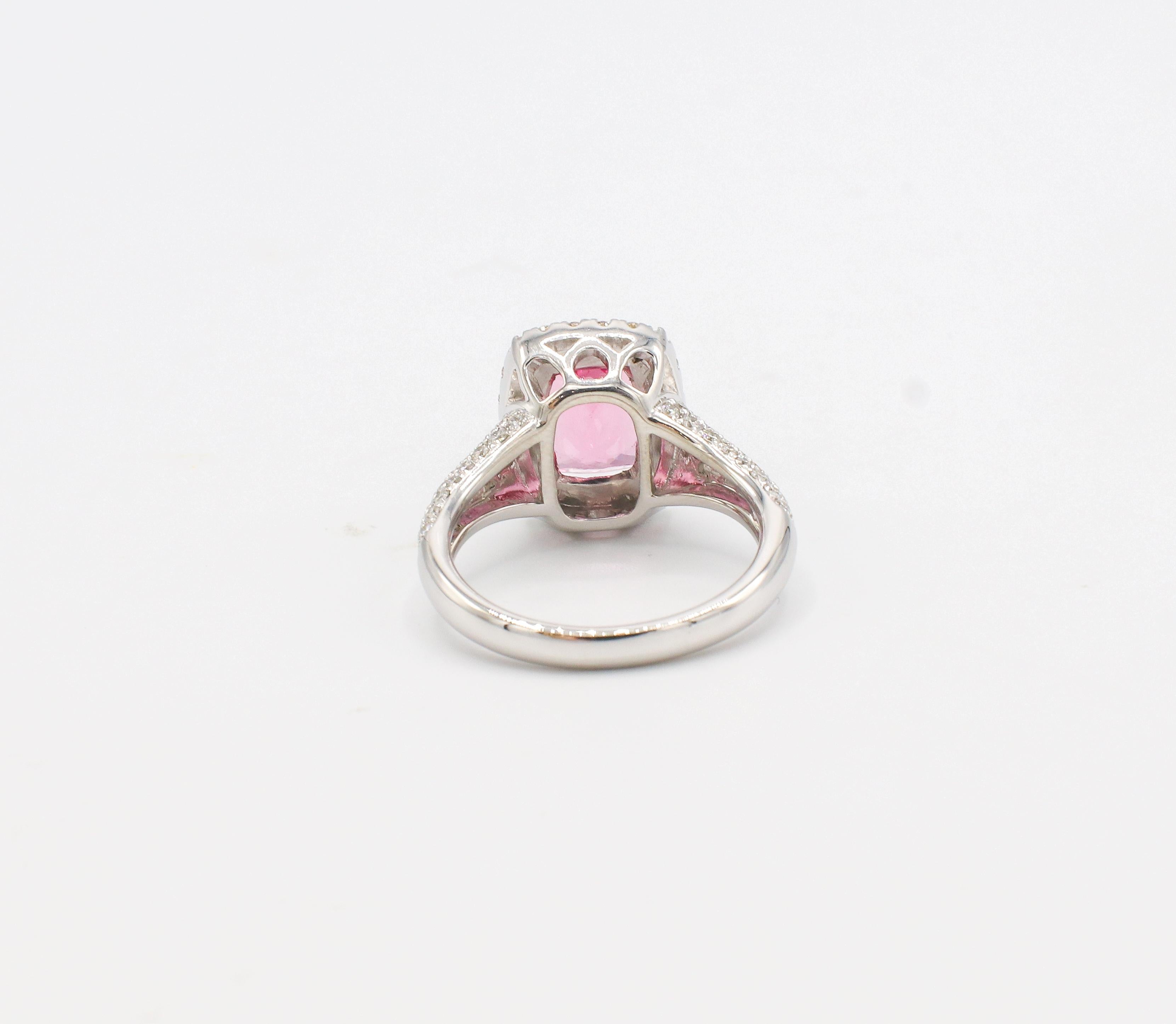 Modern 18 Karat White Gold Pink Spinel & Pave Natural Diamond Halo Cocktail Ring