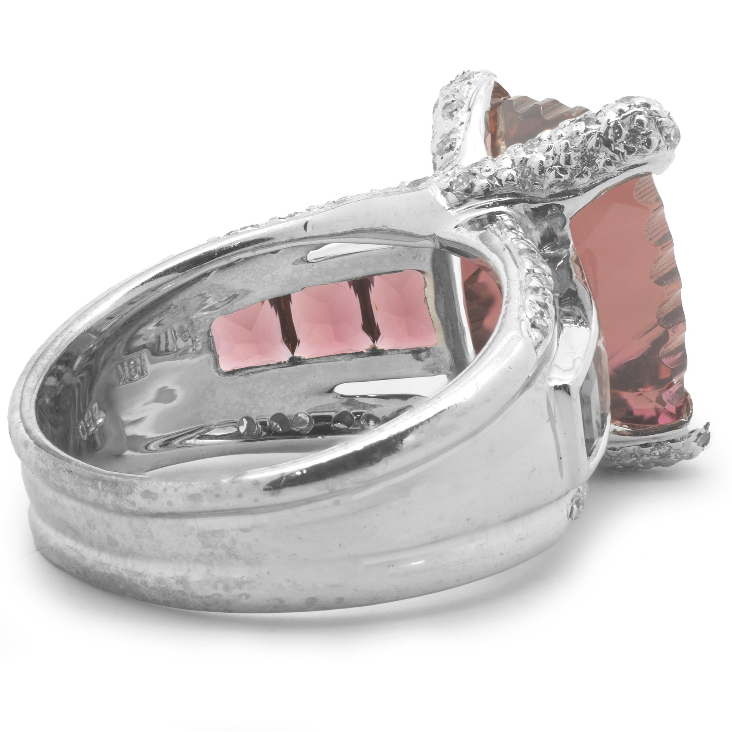 18 Karat White Gold Pink Topaz and Diamond Ring In Excellent Condition In Scottsdale, AZ