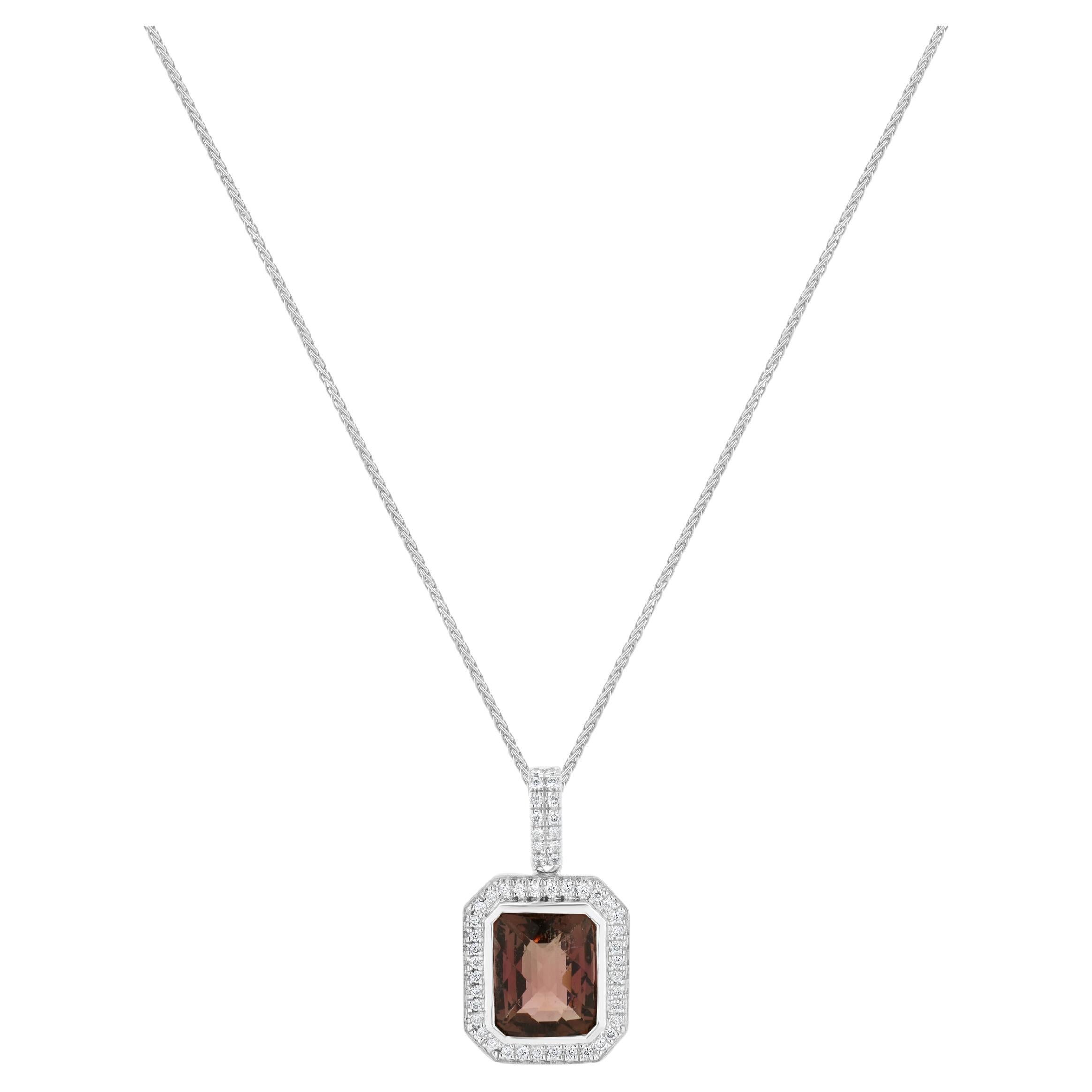 18 Karat White Gold Pink Tourmaline and Diamond Necklace