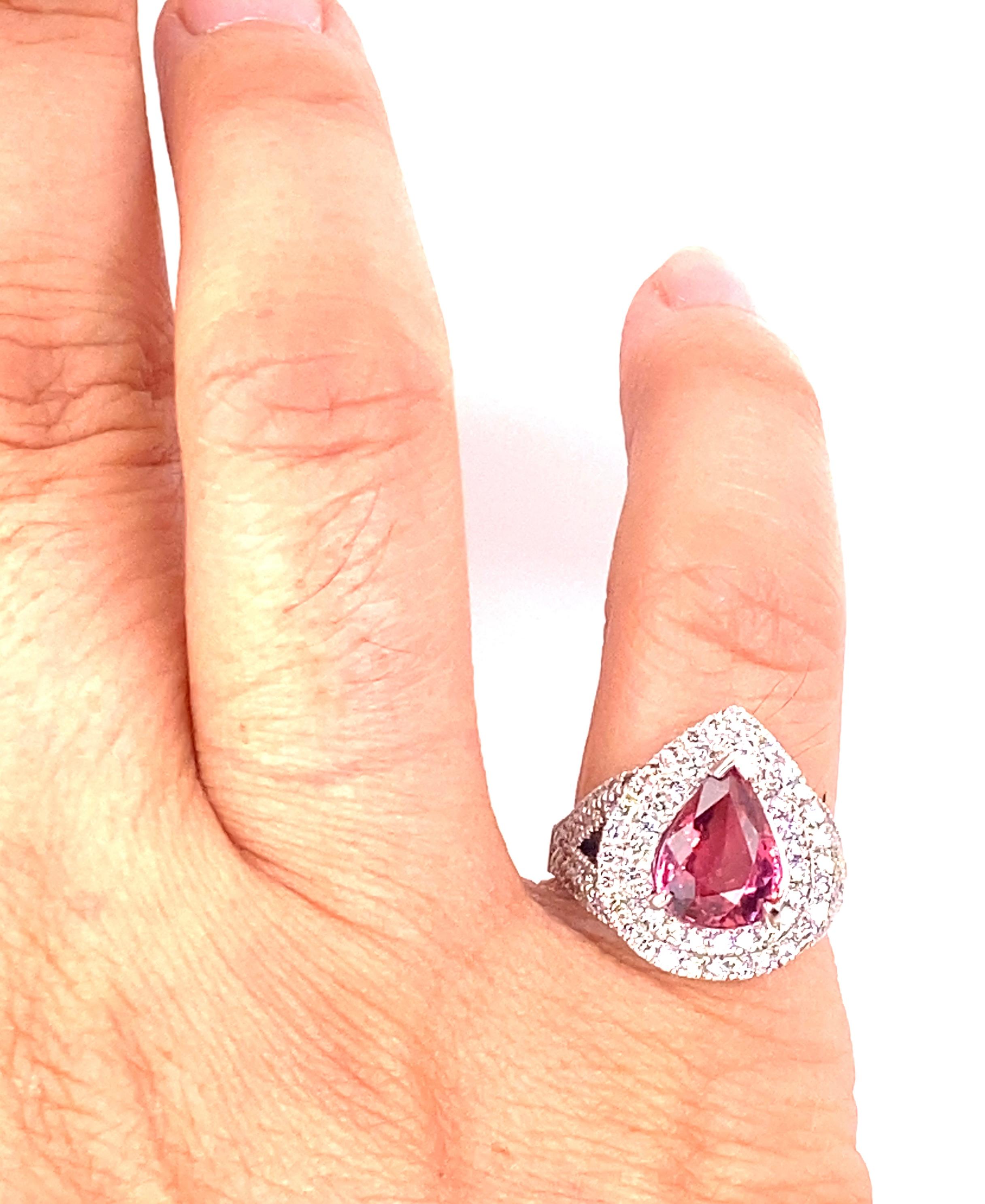 Brilliant Cut 18 Karat White Gold Pink Tourmaline Diamond Ring For Sale