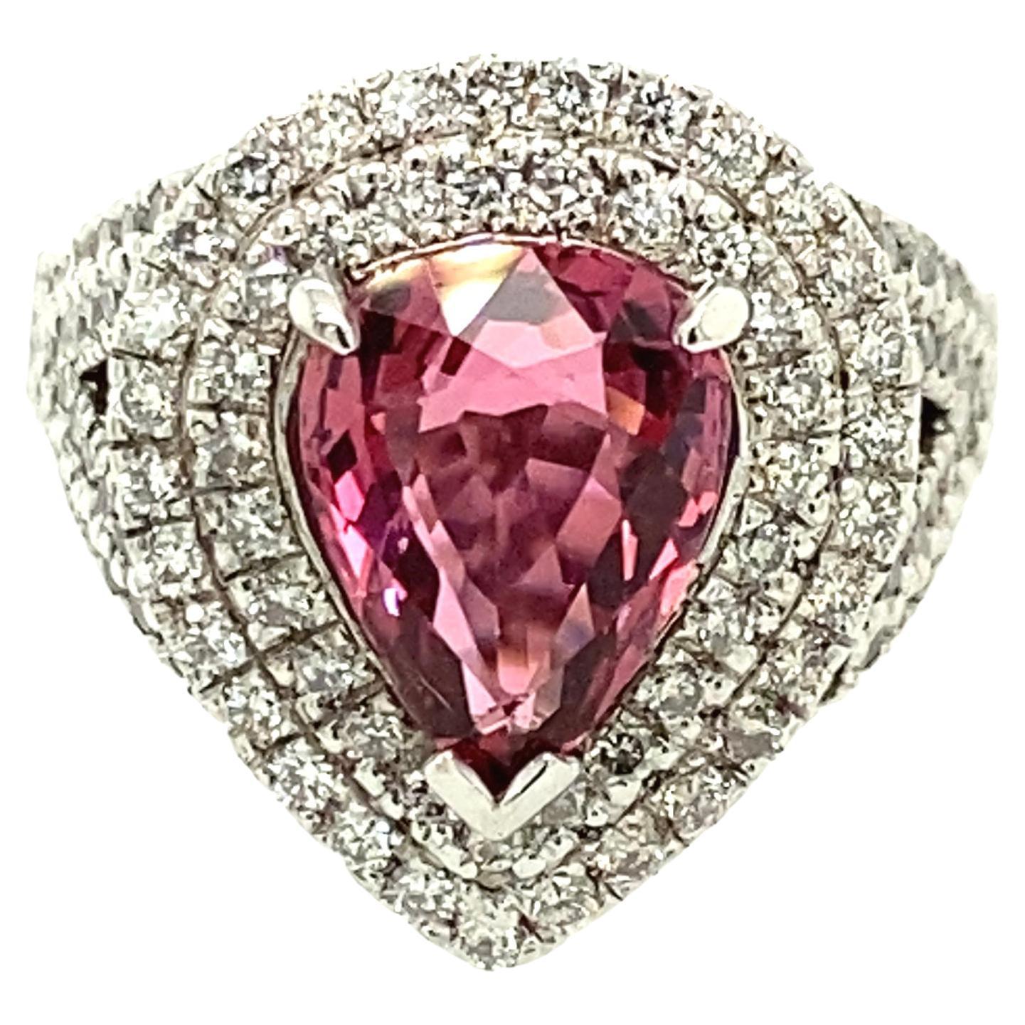 18 Karat White Gold Pink Tourmaline Diamond Ring