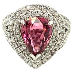 18 Karat White Gold Pink Tourmaline Diamond Ring