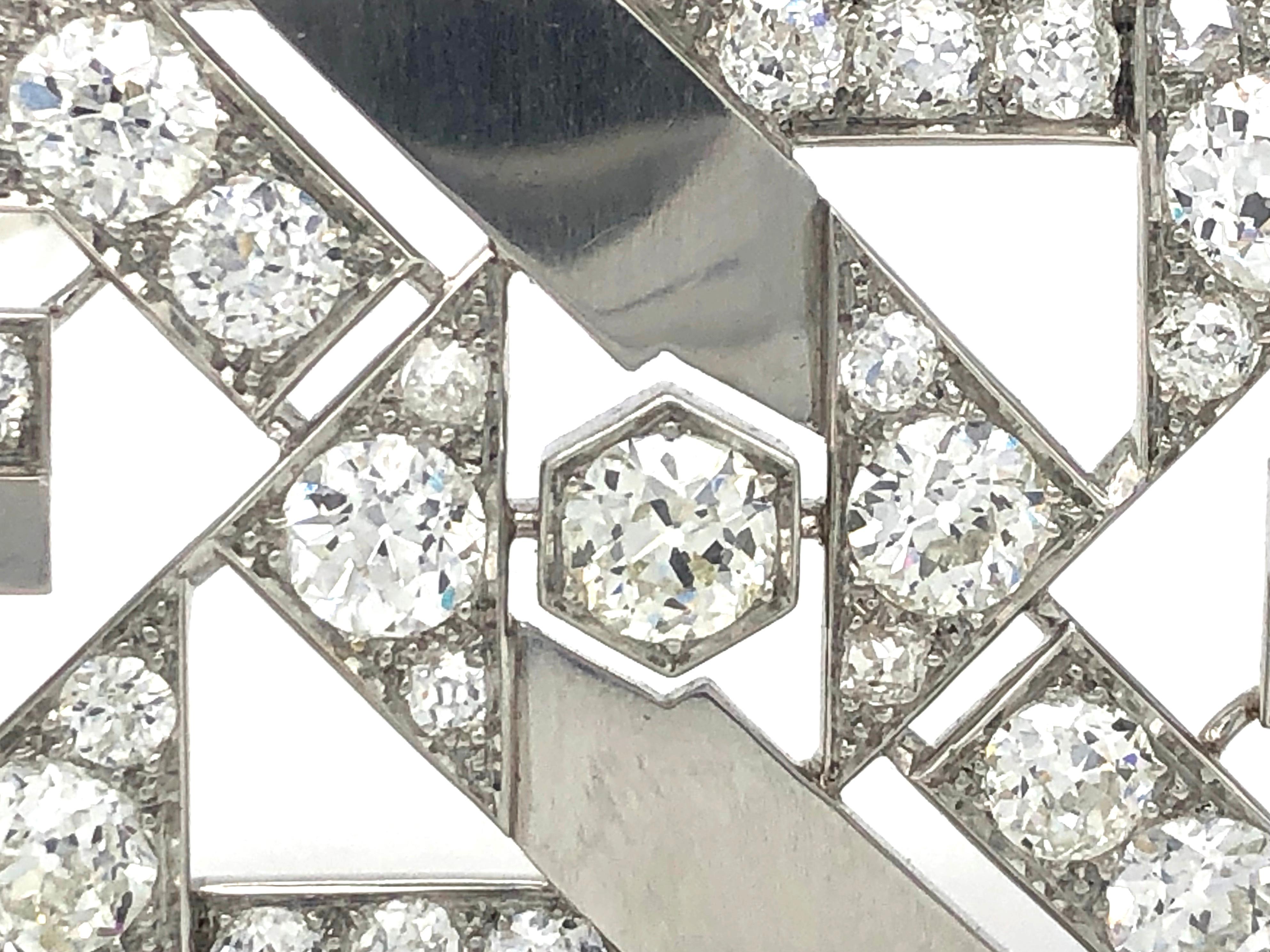18 Karat White Gold Platinum Art Deco 11 Carat Round European Cut Diamond Brooch 3