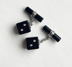 18 Karat White Gold Playing Dice Onyx Diamond Cufflinks