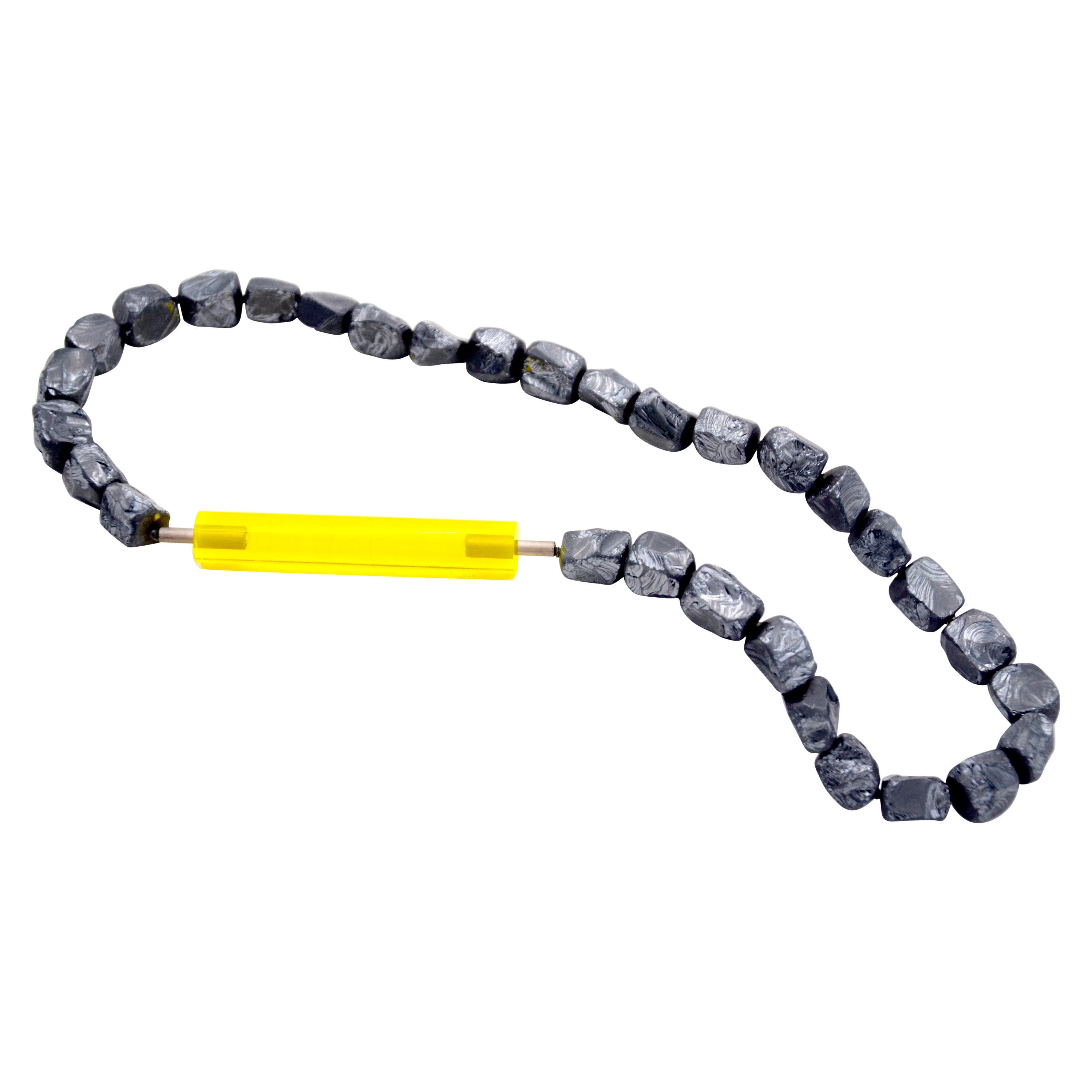 18 Karat White Gold Plexiglas Silicium Nuggets Necklace For Sale