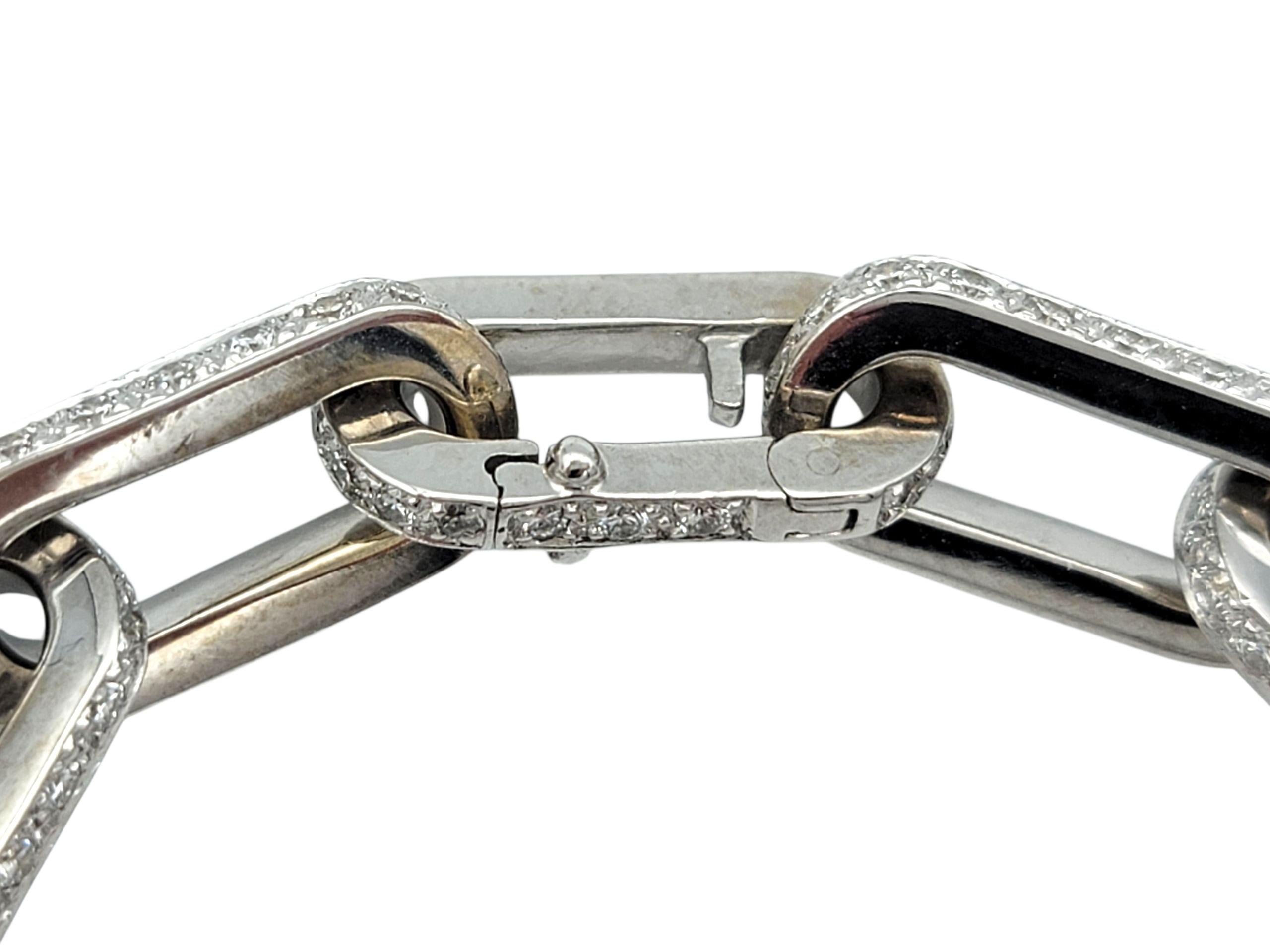 Pulsera de eslabones pulidos de oro blanco de 18 quilates con diamantes brillantes redondos en Bueno estado para la venta en Scottsdale, AZ