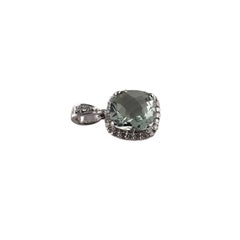 18 Karat White Gold Praisiolite Quartz and Diamond Pendant #13733