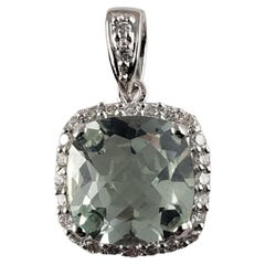 Vintage 18 Karat White Gold Praisiolite Quartz and Diamond Pendant #13733