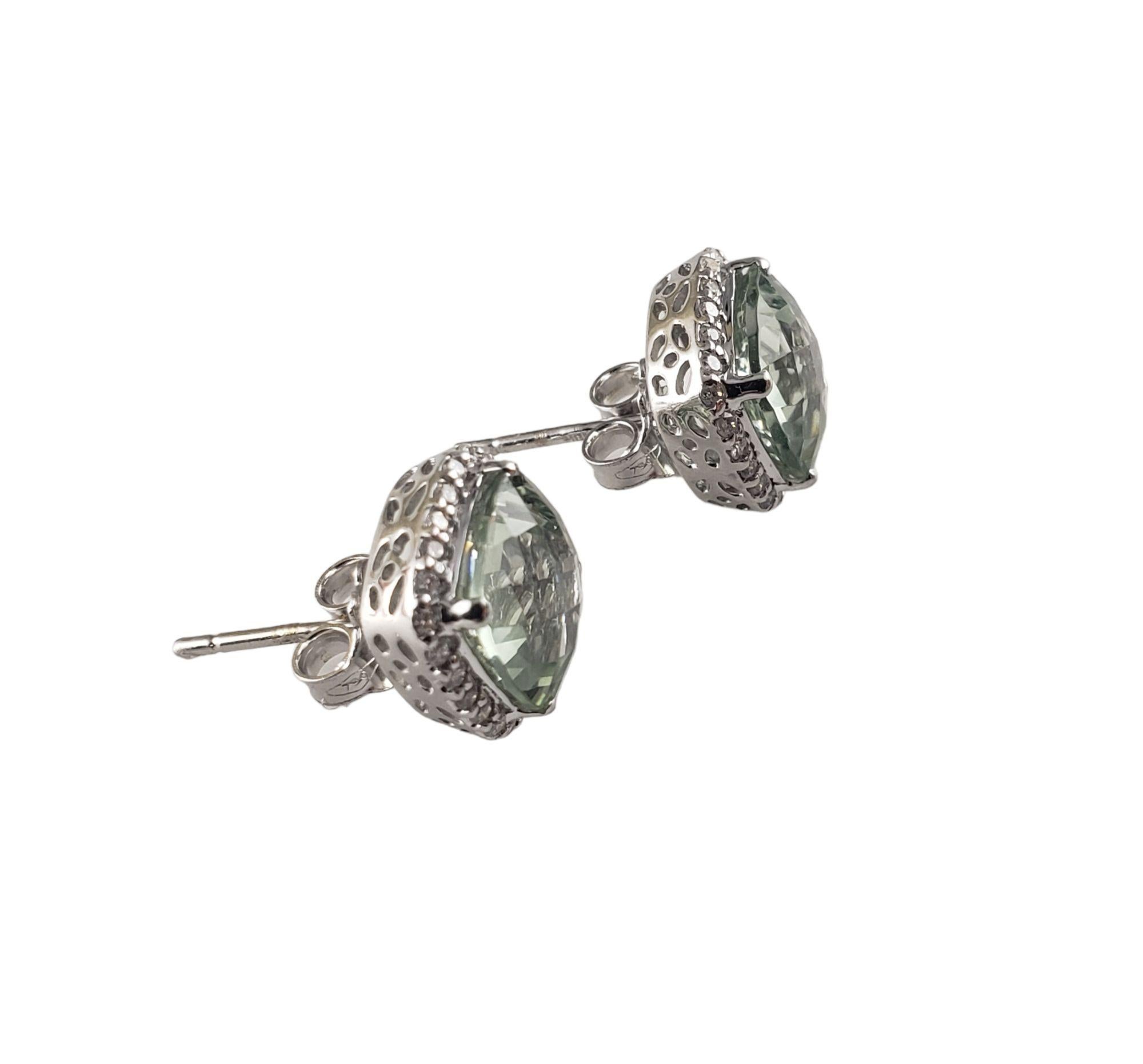 Women's 18 Karat White Gold Praisiolite Quartz and Diamond Stud Earrings #13702 For Sale