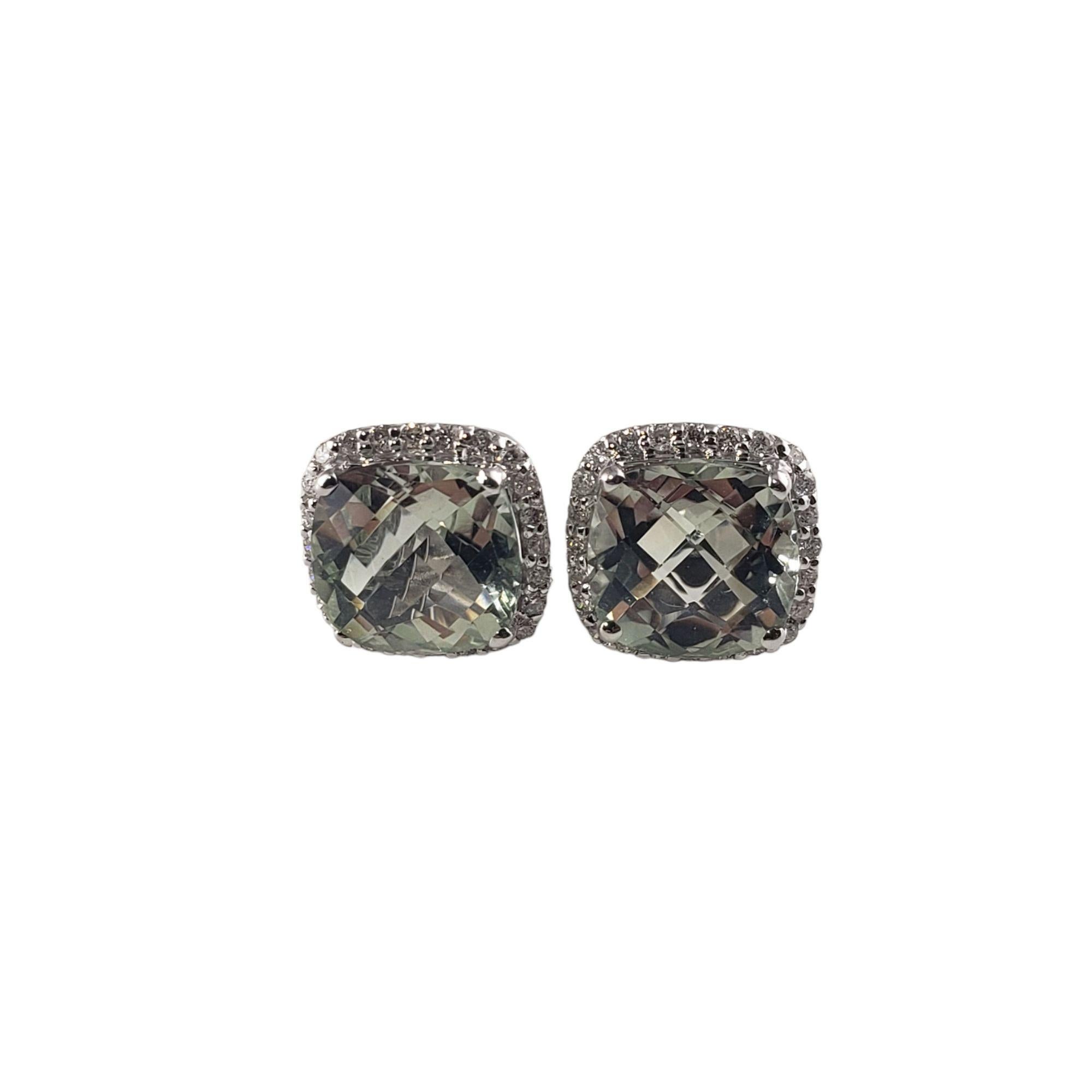 18 Karat White Gold Praisiolite Quartz and Diamond Stud Earrings #13702 For Sale 1