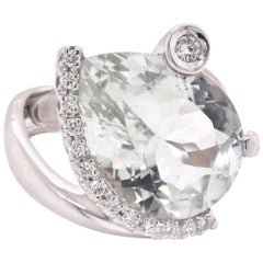18 Karat White Gold Prasiolite and Diamond Fashion Ring