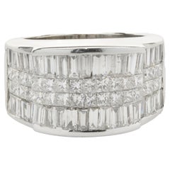18 Karat White Gold Princess and Baguette Cut Diamond Cigar Band