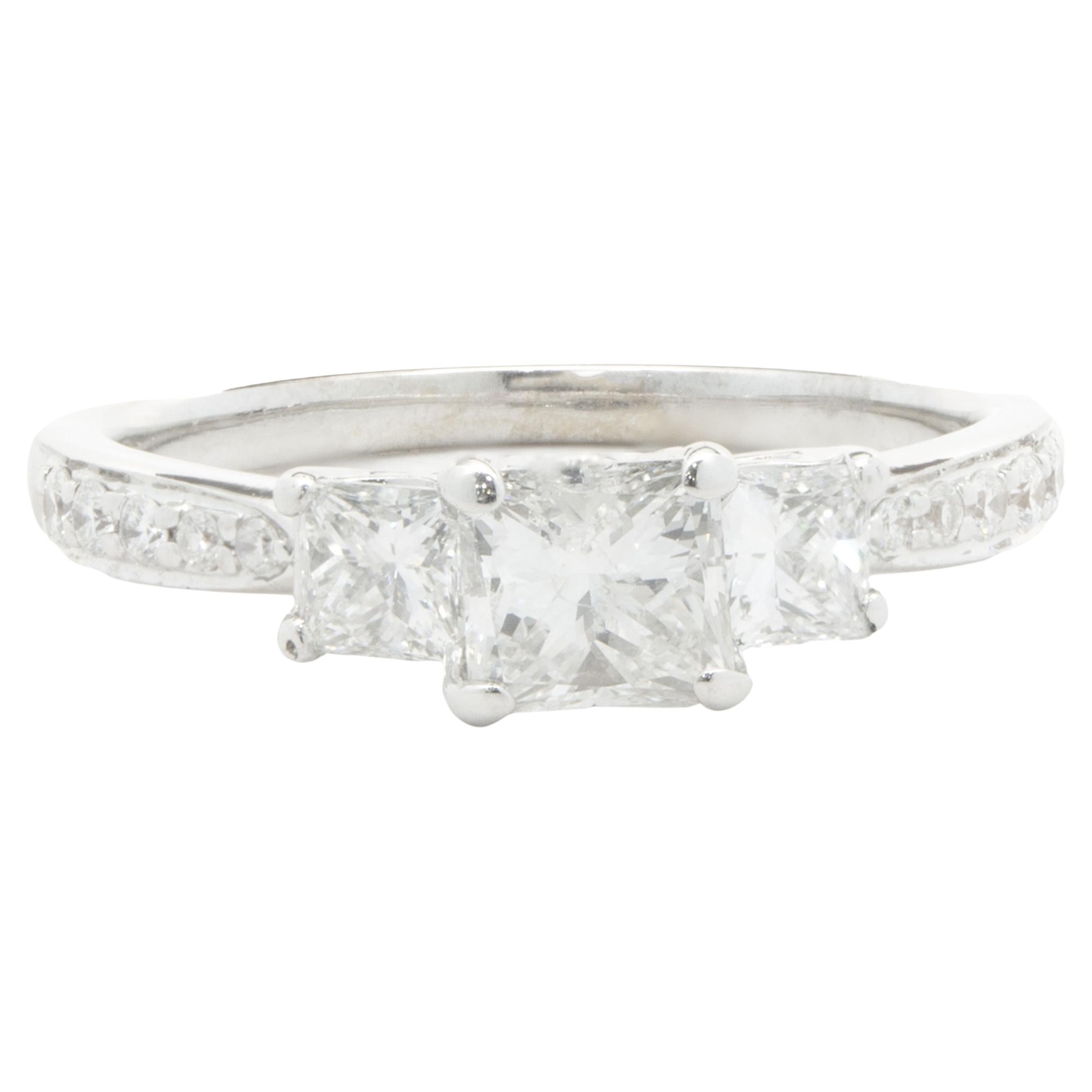 18 Karat White Gold Princess Cut Diamond Three Stone Engagement Ring