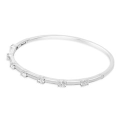 18 Karat White Gold Prong Set Oval Diamond Station Bangle Bracelet 6.5"