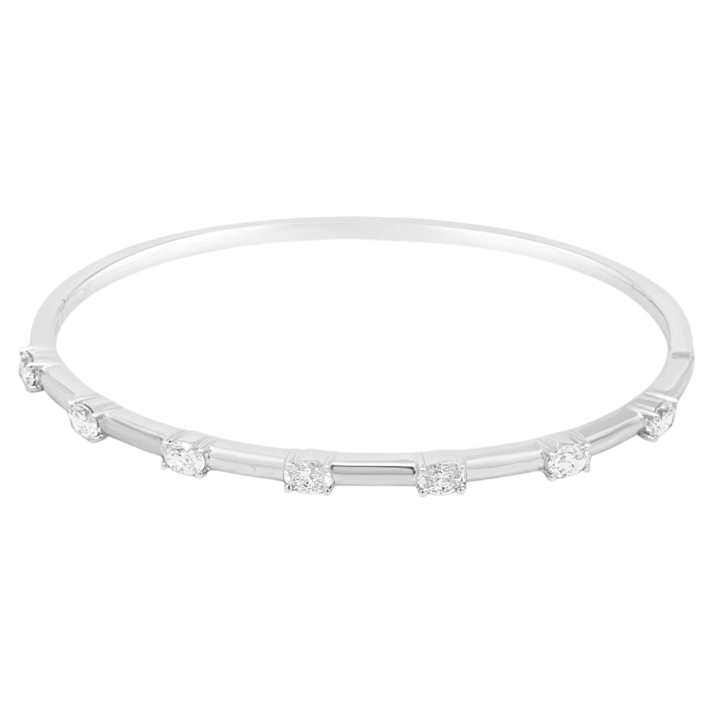 18 Karat White Gold Prong Set Oval Diamond Station Bangle Bracelet 6.5"