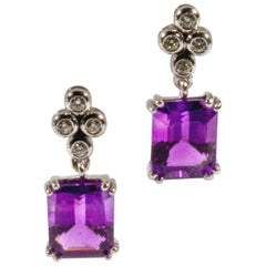 18 Karat White Gold Purple Rectangular Amethyst and Diamond Earrings 18 Karat White Gold Purple Rectangular Amethyst and Diamond Earrings