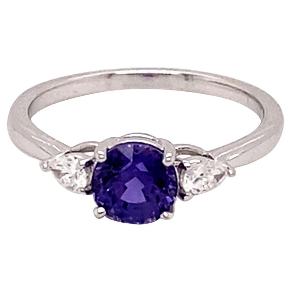 18 Karat White Gold Purple Sapphire 3-Stone Ring For Sale