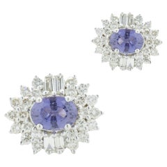 18 Karat White Gold Purple Sapphire and Diamond Cocktail Earrings