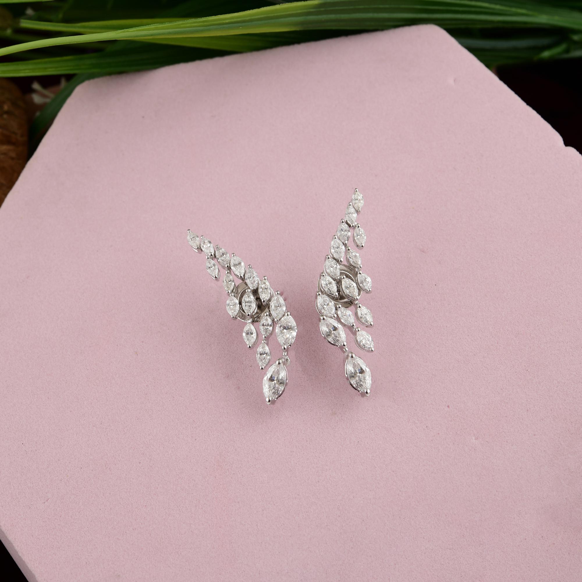 Modernist 18 Karat White Gold Radiant 2.50 Carat Natural Diamond Ear Climber Earrings For Sale