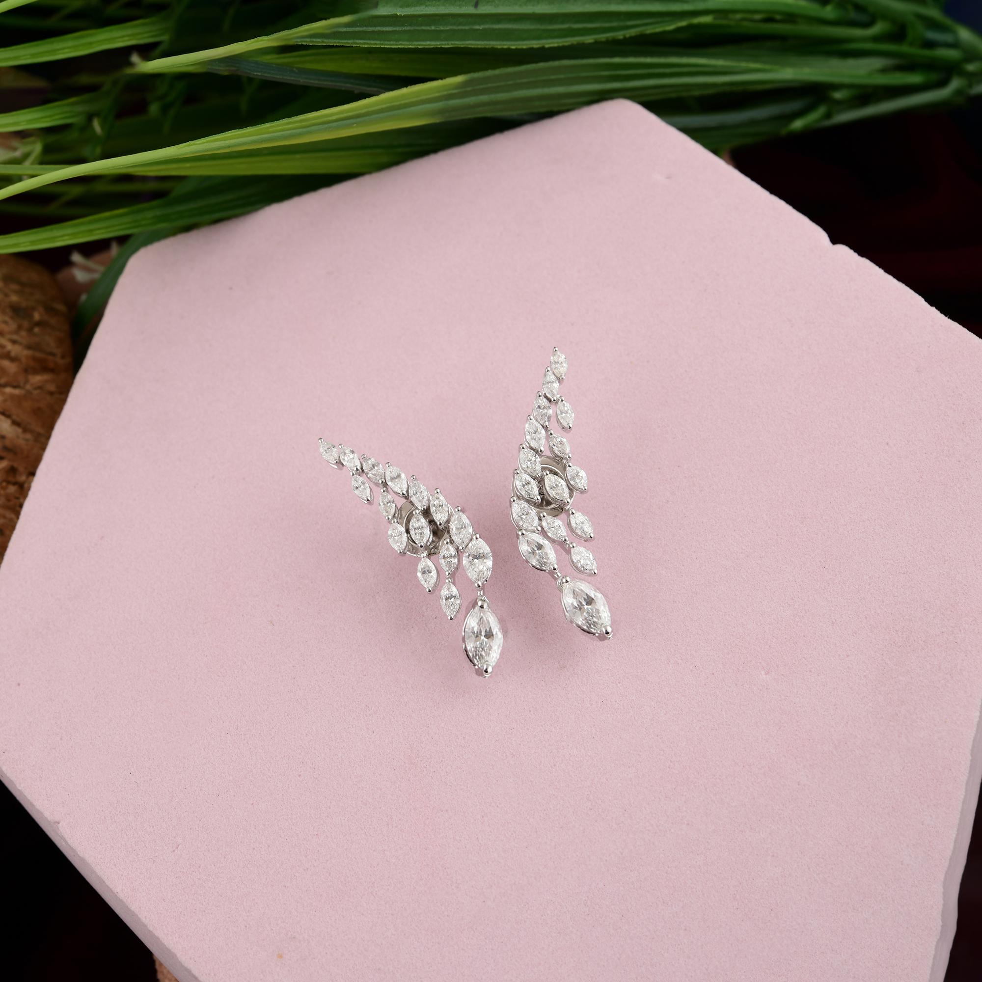 Women's 18 Karat White Gold Radiant 2.50 Carat Natural Diamond Ear Climber Earrings For Sale
