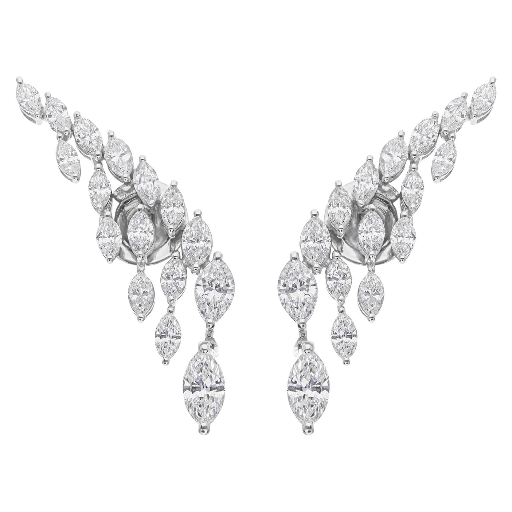 18 Karat White Gold Radiant 2.50 Carat Natural Diamond Ear Climber Earrings