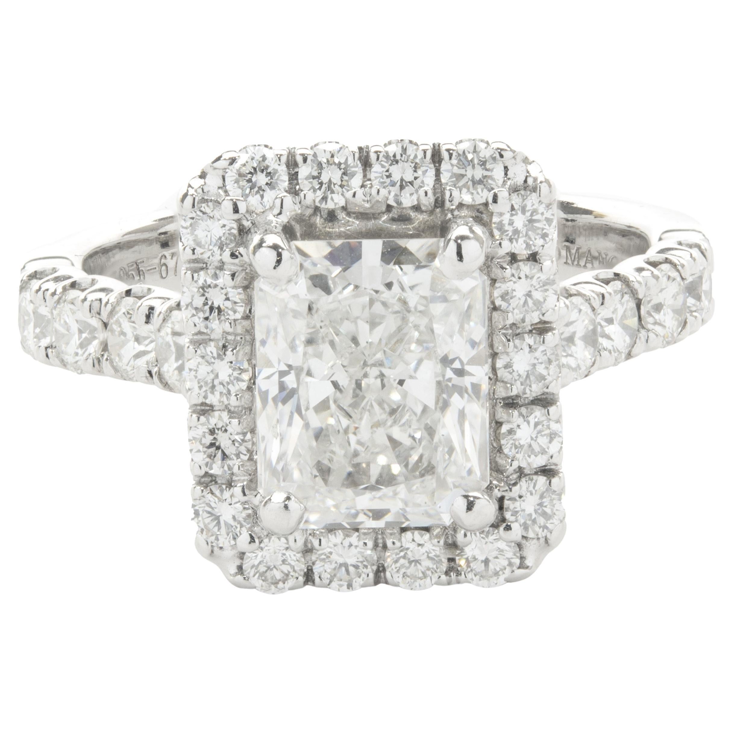 18 Karat White Gold Radiant Cut Diamond Engagement Ring For Sale