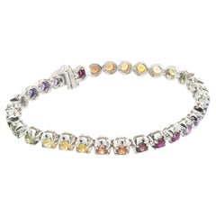 18 Karat White Gold Rainbow Sapphire Tennis Bracelet