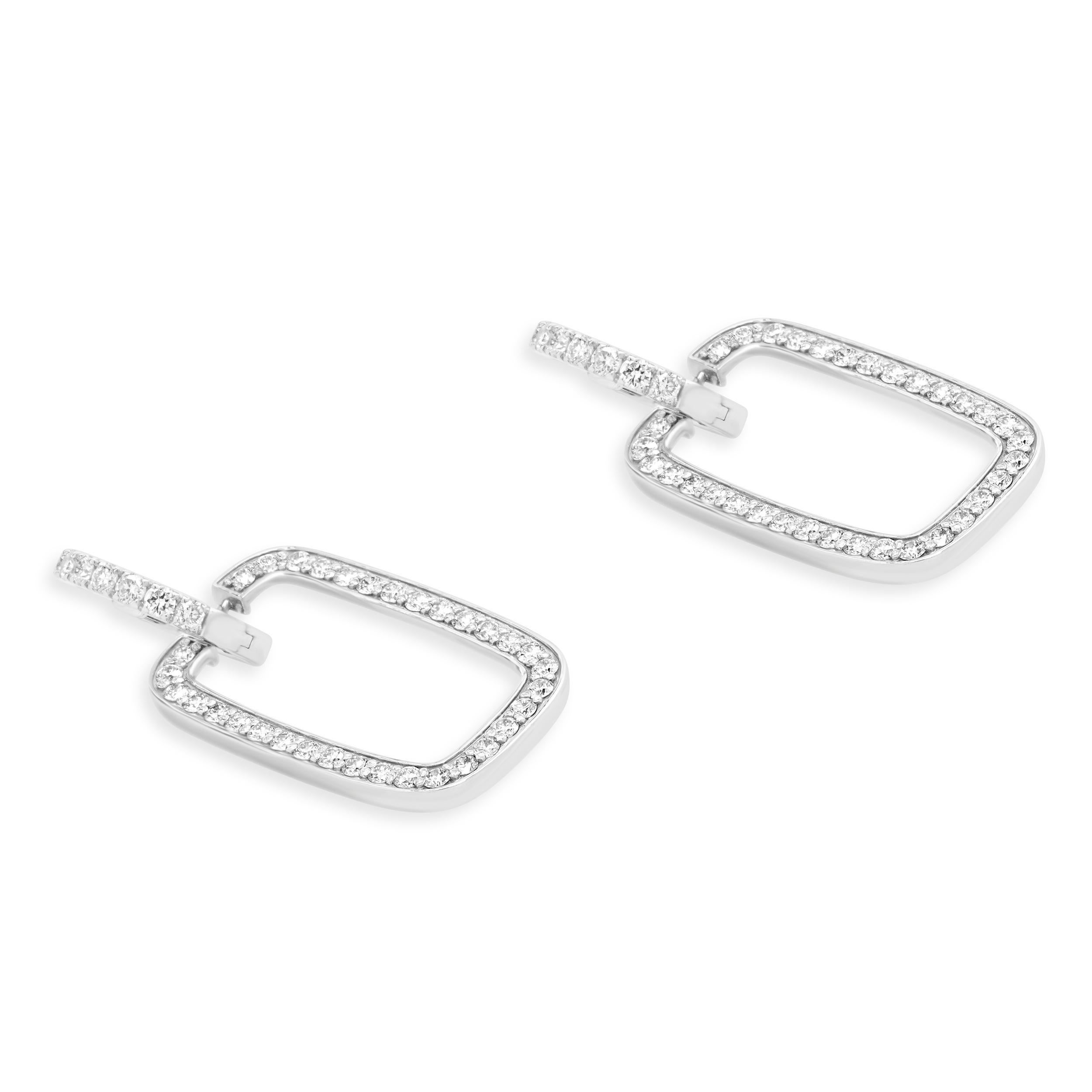 Orecchini rettangolari con diamanti in oro bianco 18 carati In condizioni ottime in vendita a Scottsdale, AZ