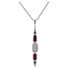 18 Karat White Gold Red Navy Enamel Plated Altuncan Necklace