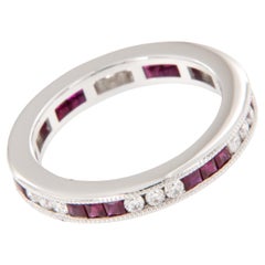 18 Karat White Gold Red Ruby and Diamond Art Deco Style Eternity Band