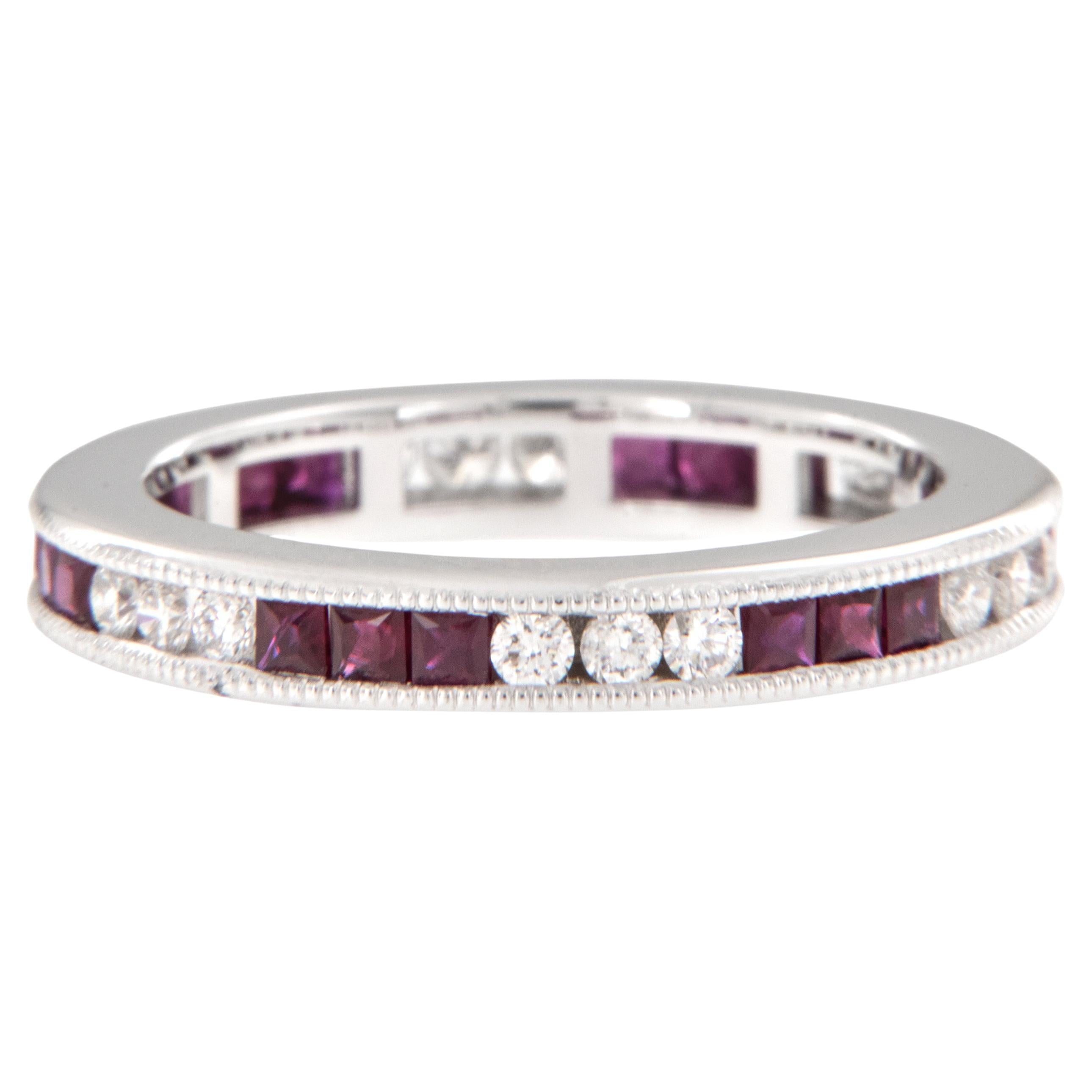 18 Karat White Gold Red Ruby and Diamond Art Deco Style Eternity Band