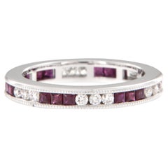18 Karat White Gold Red Ruby and Diamond Art Deco Style Eternity Band