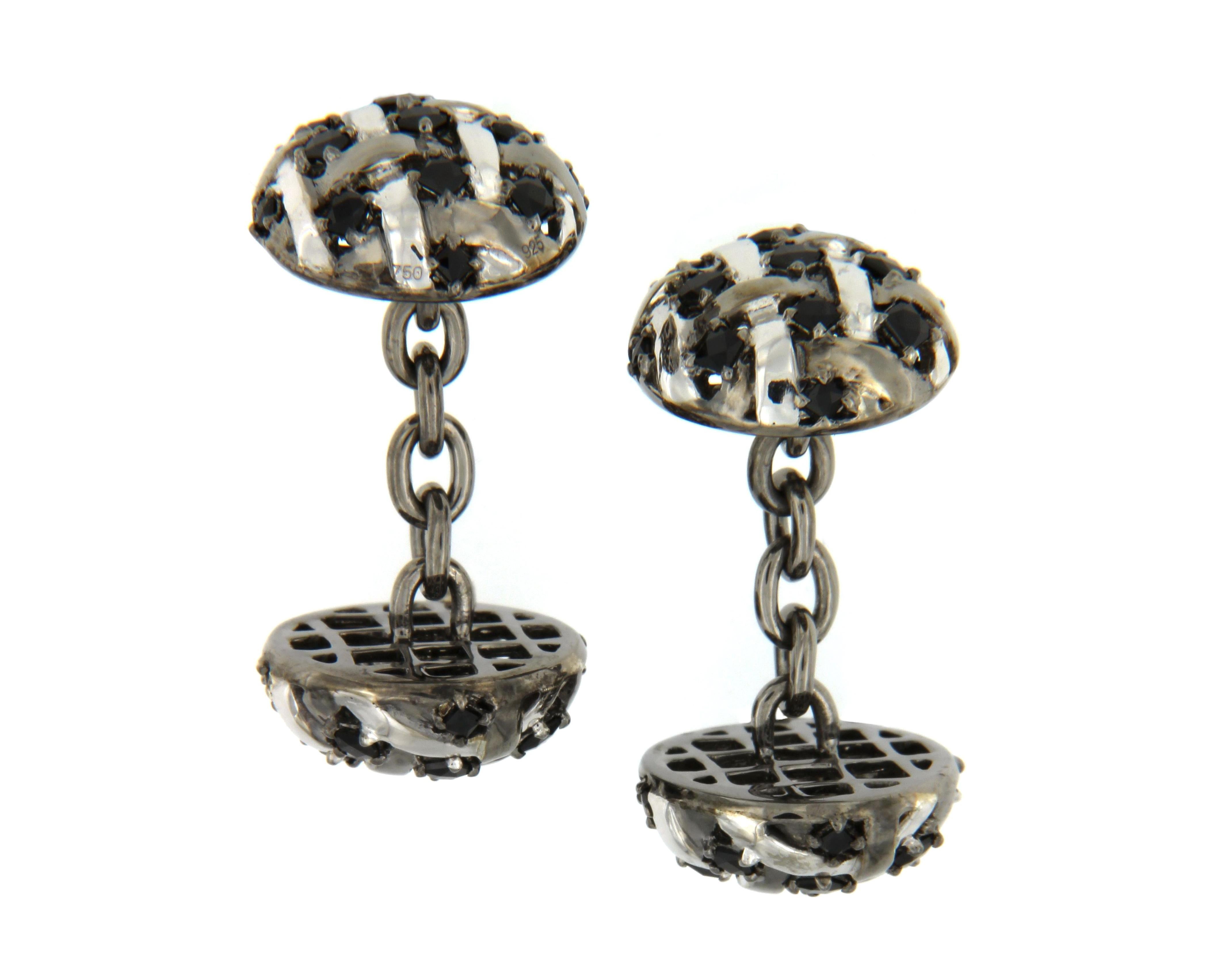 Modern 18 Karat White Gold Rhodium Silver Black Spinel Cufflinks For Sale