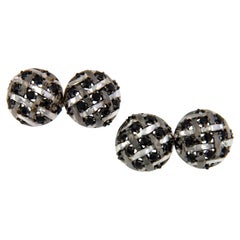 Boutons de manchette en or blanc 18 carats et argent rhodié avec spinelle noire