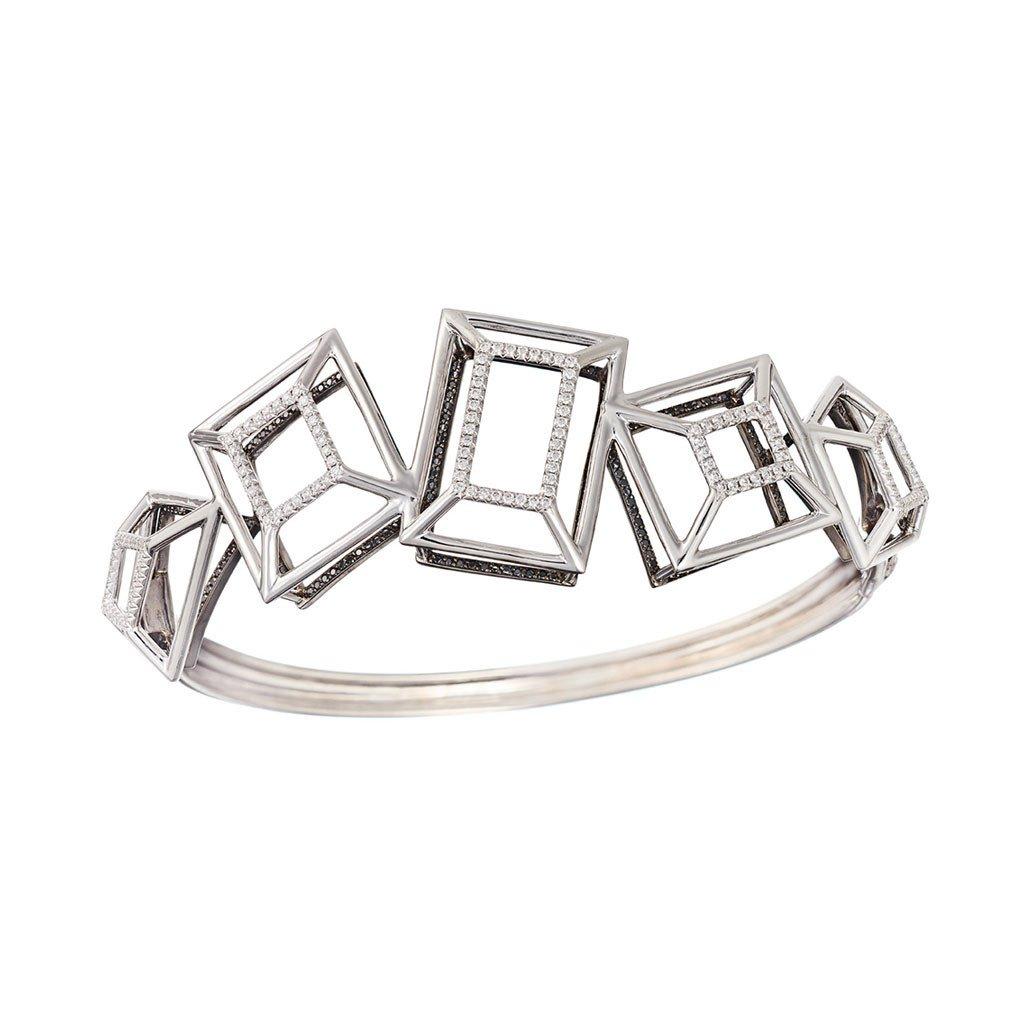 18 Karat Weißgold Rhodium Silber Weiß-Schwarzer Diamanten Ring Aenea Jewellery im Angebot 3