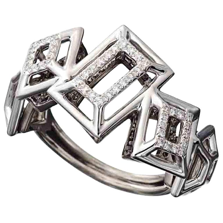 18 Karat White Gold Rhodium Silver White Black Diamonds Ring Aenea Jewellery