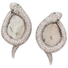 Manpriya B Slice Diamond 18K White Gold Rhodium Plated Serpent Stud Earrings