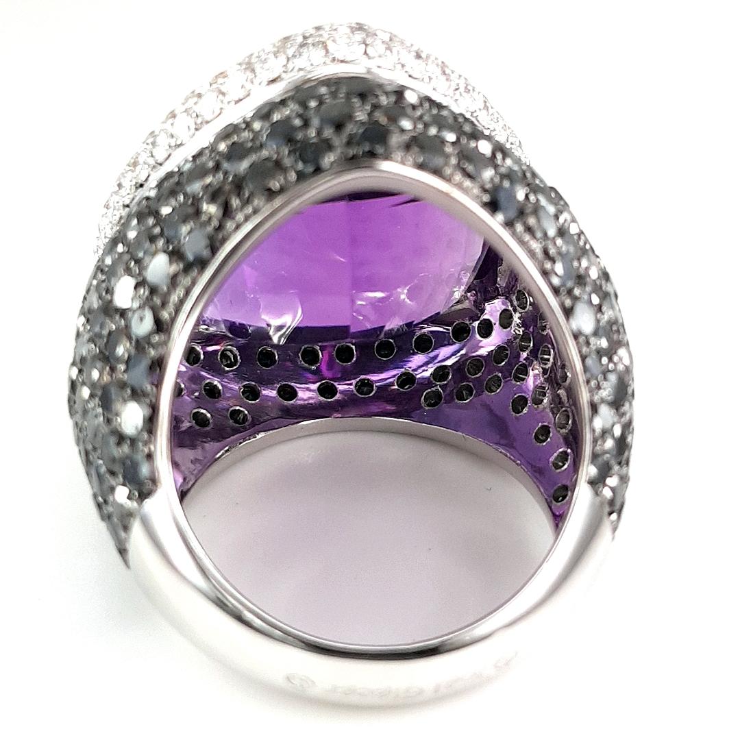 18kt White Gold Ring, 9ct Black and White Diamonds and 25ct Amethyst For Sale 13