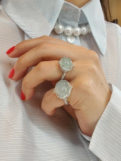 Bague en or blanc 18 carats Clé d'Amsterdam Aigue-marine taillée en cabochon