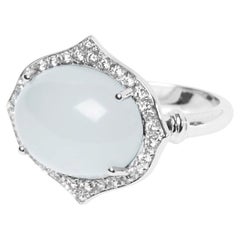 Bague en or blanc 18 carats Clé d'Amsterdam Aigue-marine taillée en cabochon