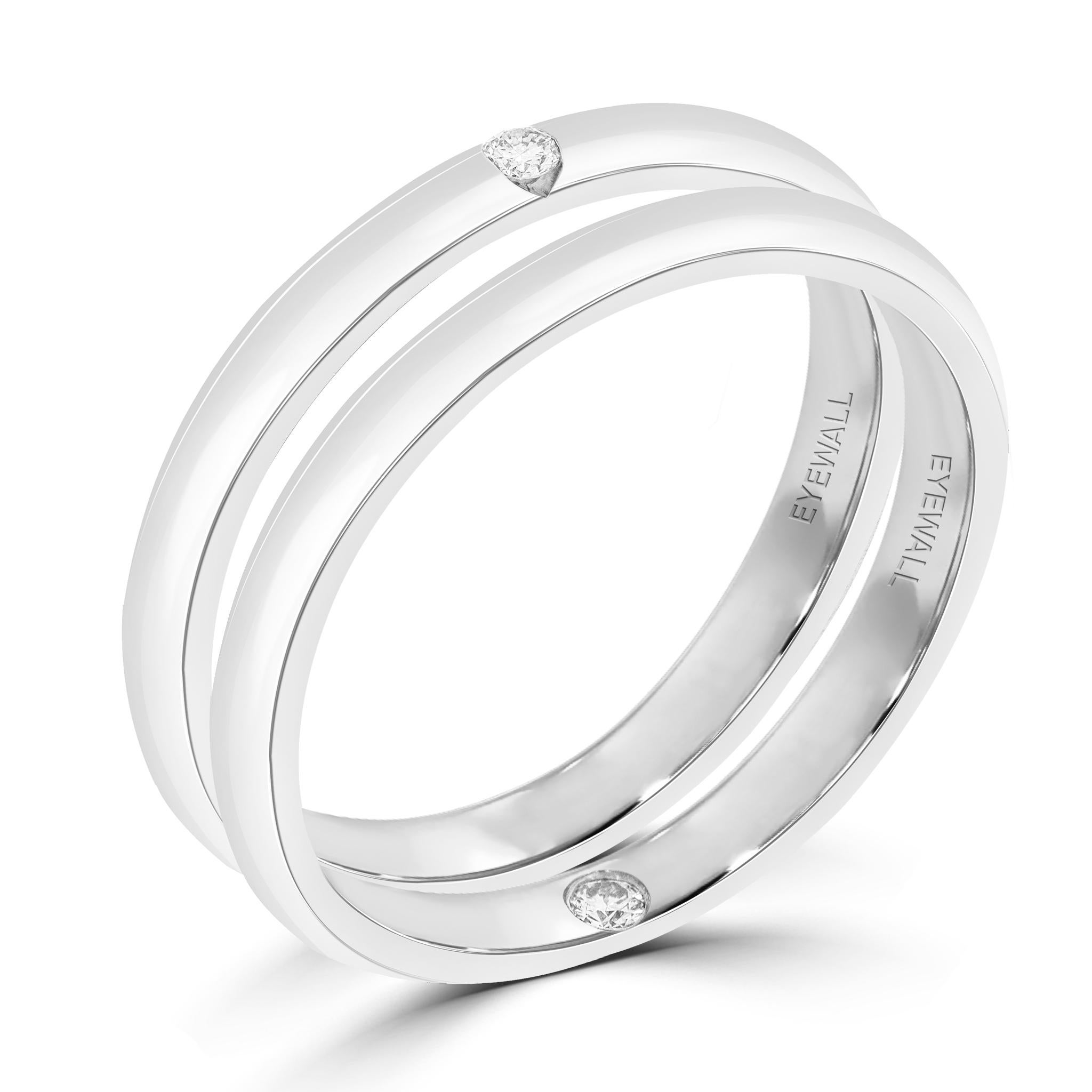 18 Karat White Gold Ring Pair with Diamond Inset In New Condition For Sale In COTTESLOE, AU