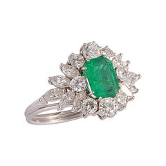 AIG Certified 1.20 Carat Emerald and Diamonds on 18 Karat White Gold Ring