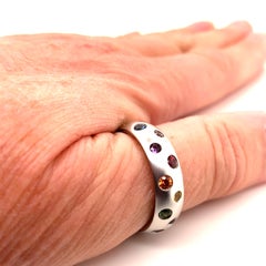 18 Karat White Gold Ring with 15 Multi-Color Sapphires