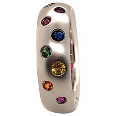 18 Karat White Gold Ring with 15 Multi-Color Sapphires