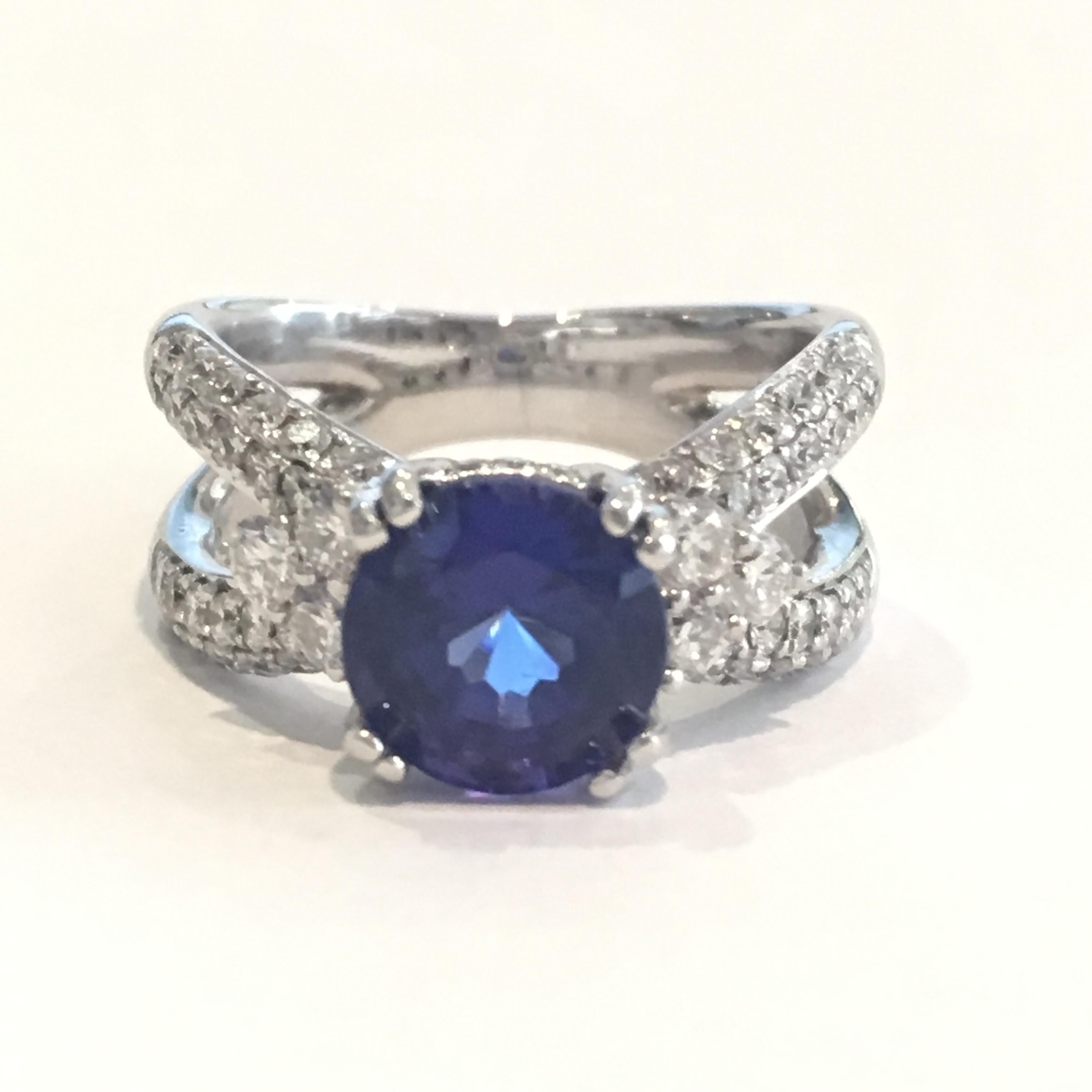 18 Karat White Gold Ring with 3.3 Carat Tanzanite and 1.30 TDW Diamond Ring 1