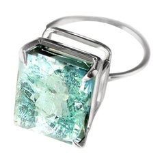 Antique White Gold Engagement Ring with Four Carats Neon Paraiba Tourmaline