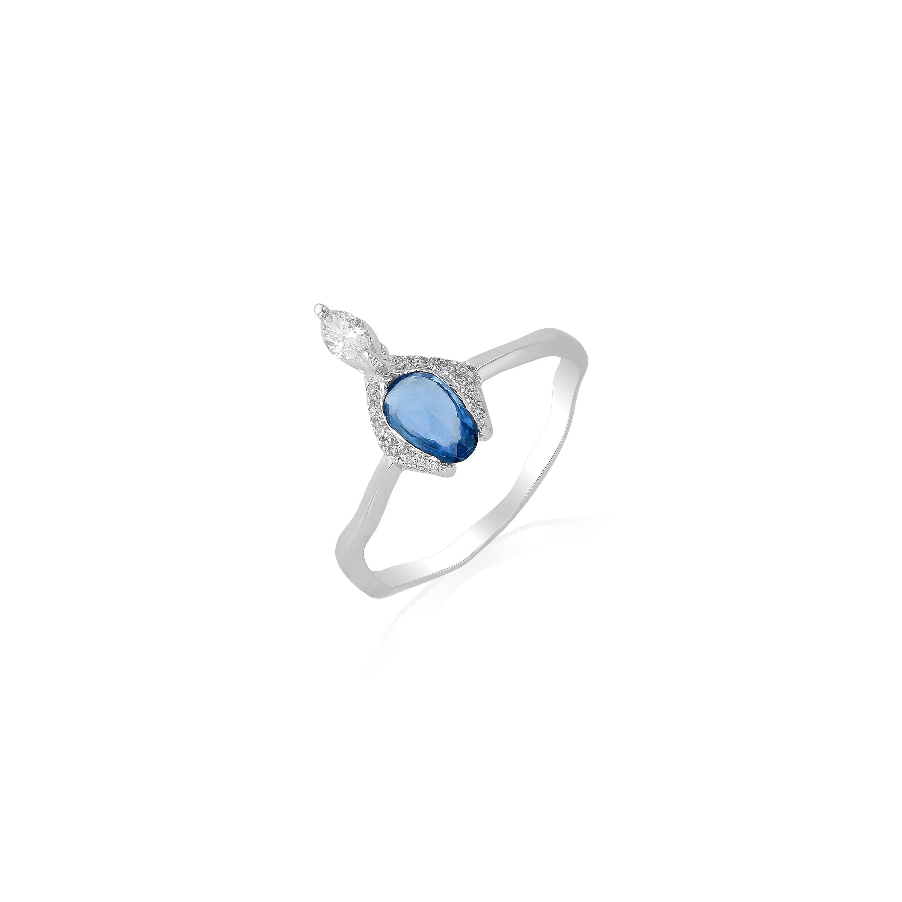 Romantic 18 Karat White Gold Ring with Blue Sapphires 'In Stock' For Sale
