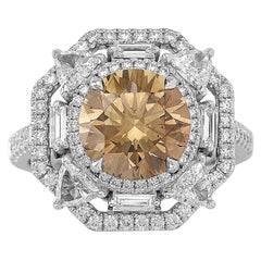 18 Karat White Gold Ring with Brilliant cut White and Champagne Diamonds